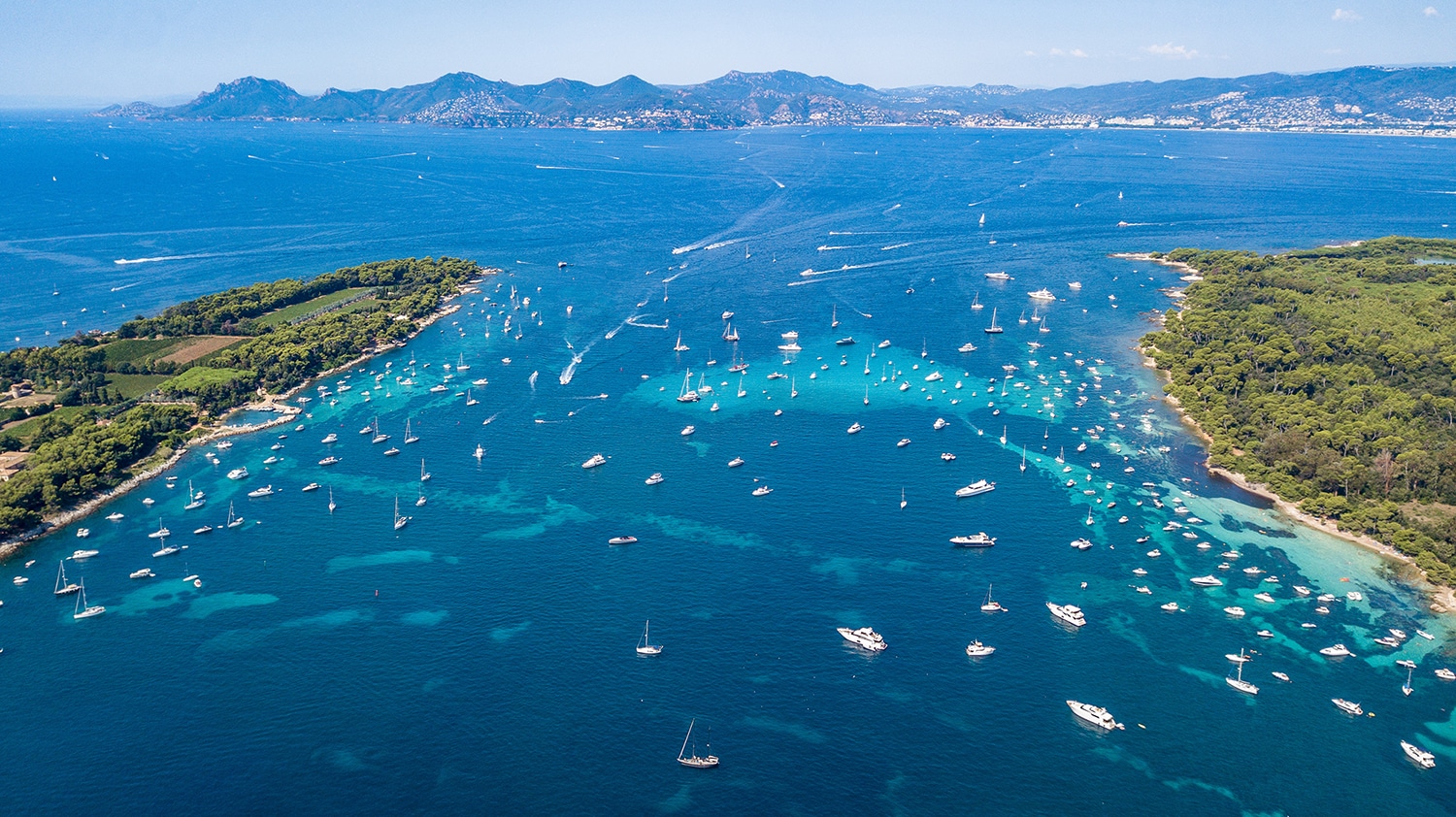 Luxury yacht at anchor near the Lérins Islands off Cannes on the French Riviera