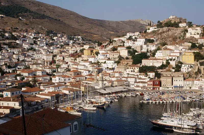 The harbour of Hydra in the Saronic Gulf near Athens, Greece