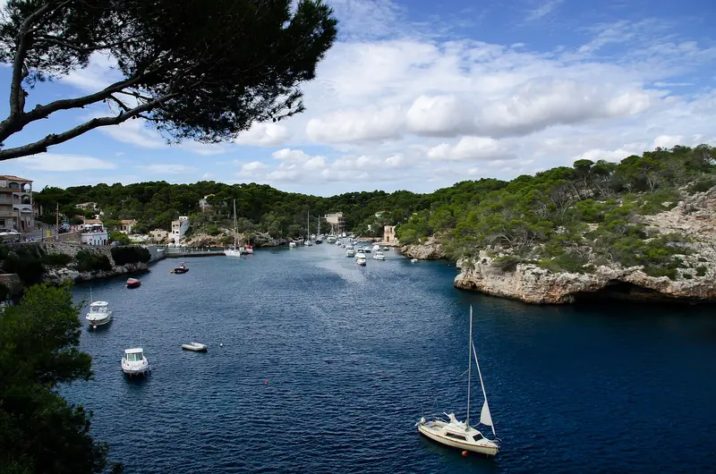 Yachts moored in the inlet of Cala Figuera, Mallorca