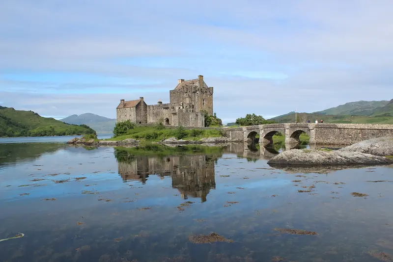 Eilean Donan Castle reflected in Loch Duich in the Scottish Highlands