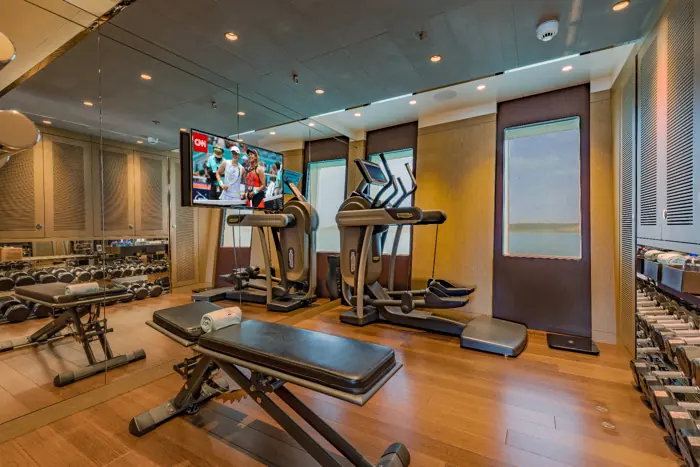 Fully equipped gym with sea views on a superyacht